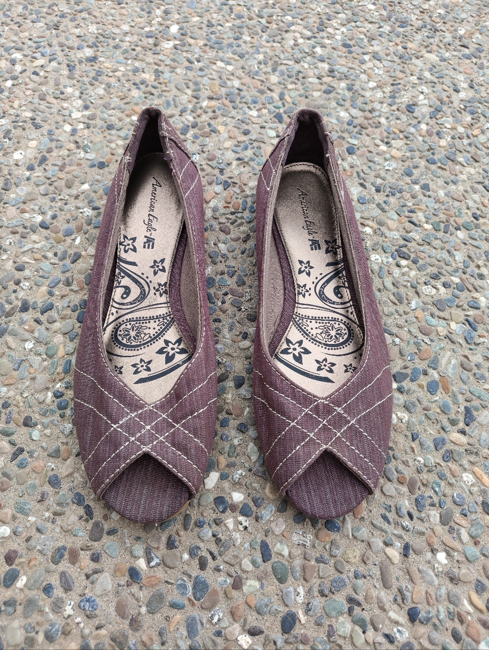 American Eagle Plum Peep-Toe Flats Women's Size 12 Vintage